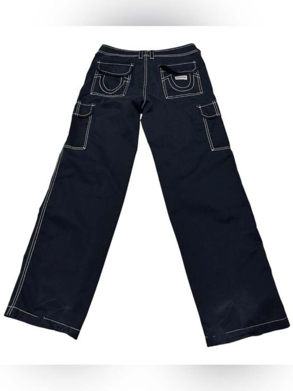 True Religion Black Cargo Pants with White Contrast Stitching - Picture 2 of 7